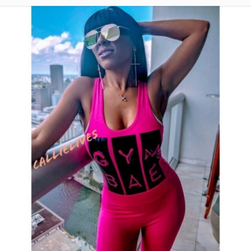NWT Callie Lives GYM BAE Workout Pink Cotton Leotard Bodysuit